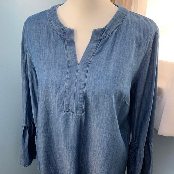 Talbots Chambray Popover Top with Bell Sleeves Size Medium - Picture 2 of 7